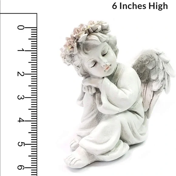 NEW Happy Compost Garden Angel Cherub Statue Figurines Solar Light Halo Set of 2 - Picture 4 of 9
